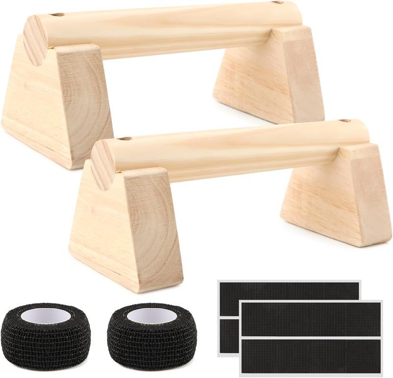 Ranjaner Wooden Push Up Stands & Handstand Parallettes Bars, Solid Wood Push Up Handles with Non-Slip Base for Home Gym, Calisthenics & Strength Training(Wood Color,Size:7.87inch) - Image 2